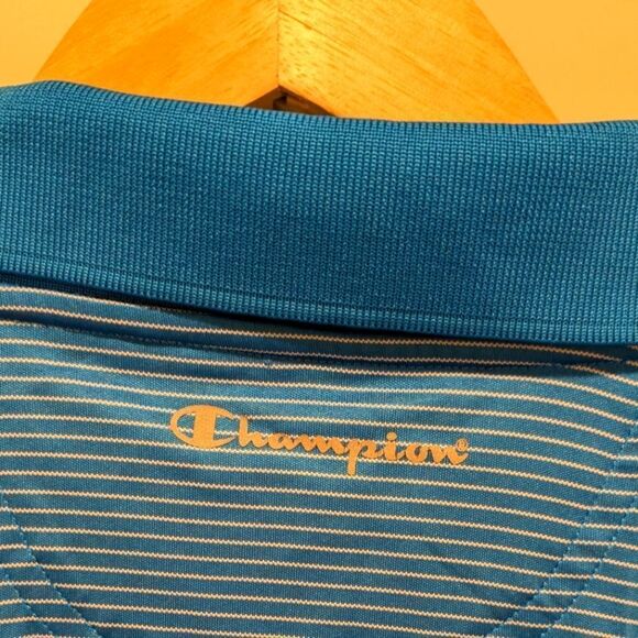 $5 Item! EUC Champion 2XL Men's Striped Blue and White Golf Polo - Picture 4 of 4